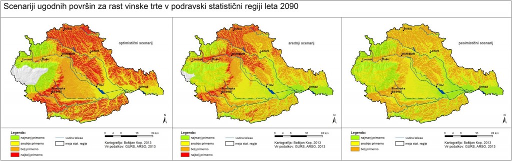 Changes in vine growing suitability in Podravska region as a result of expected climate change
